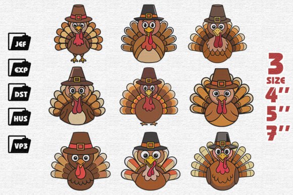 Review: Set of 9 Turkey Thanksgiving Embroidery